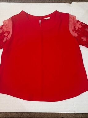 Kaii Red Lace Sleeve Women's Top